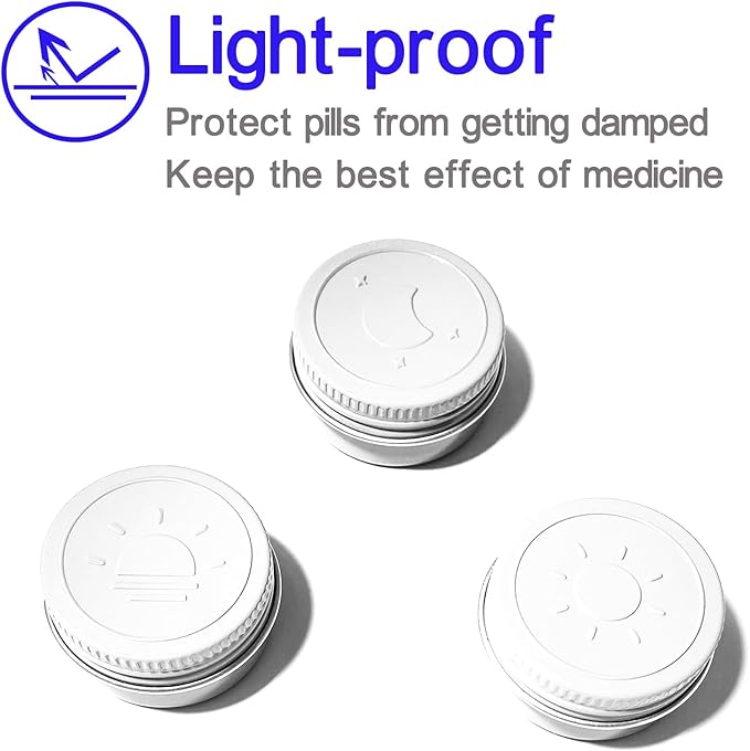 Extra Small Single Pill Box for Purse (3 Pack), Aluminum Screw Top Pill Container, 3 Times a Day Portable Waterproof Single Pill Case for Vitamins, Fish Oils, Supplements (White)
