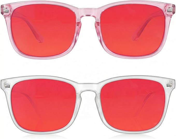 2 Packs Professional Sleep Glasses with 99.9% Blue Light Blocking Dual AR Coatings Red Lens, Computer Gaming Glasses for Men Women, Anti Fatigue & Eye Strain