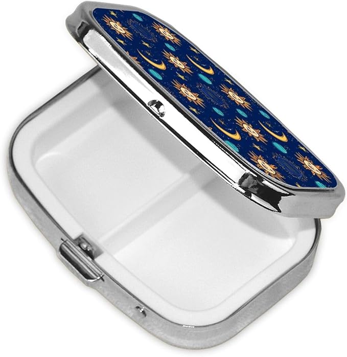 2-Compartment Medicine Pill Case, Vintage Astrology Star Sun Moon Portable Pill Box for Pockets Purse Tote Bag, Pill Box Decorative Vitamin Organizer Unique Gift