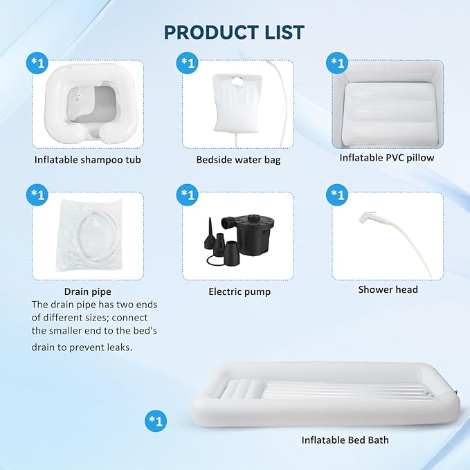 Bedside Shower Bath Kit,Inflatable Bed Bath,Medical grade PVC Bedside Shower Bathtub Kit,Bed Baths for the Disabled,Suitable for Disabled People, Elderly Pregnant Women, Etc（single layer）