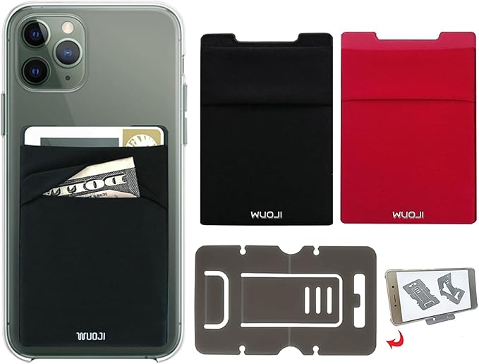 RFID Blocking Phone Card Wallet - Double Secure Pocket - Ultra-Slim Self Adhesive Credit Card Holder Card Sleeves Phone Wallet Sticker All Smartphones (Black Red)-2PC