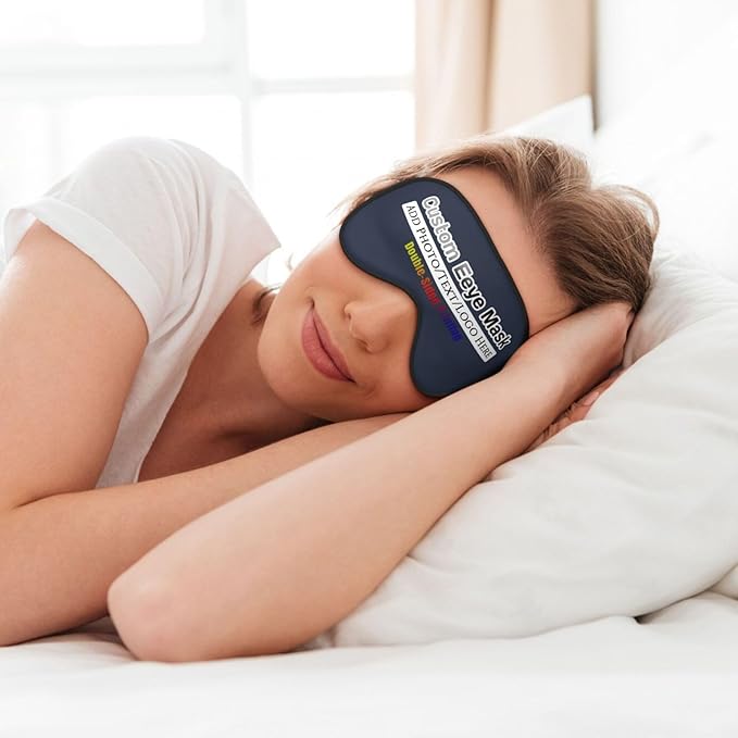 Custom Eye Mask,Add Your Image Text Personalized Sleep Shade Soft Blindfold Eyemask Blackout Eye Cover with Adjustable Strap for Sleep,Travel,Nap Navy Blue