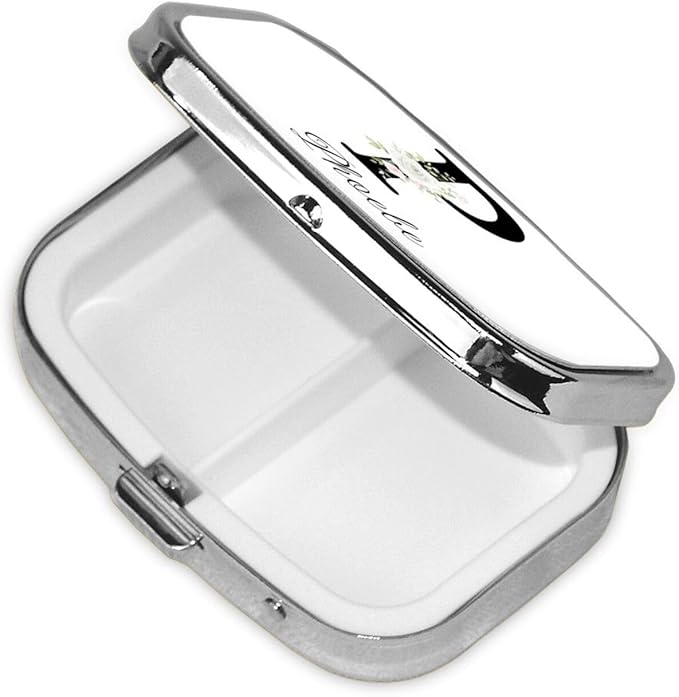 Custom Pill Box Personalized Square Small Pill Case with Mirror Add Your Photo Text Logo Name Decorative 2 Compartment Portable Metal Medicine Container Vitamin Organizer for Pocket Purse Travel (P)