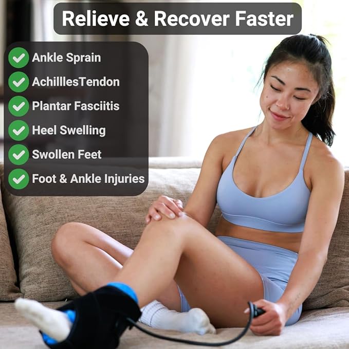 Compression Ankle Ice Pack - Ice Compression Ankle Wrap for Pain Relief | Soft Cold Brace for Recovering Injuries | Support for Swelling, Sprains, & Fractures | Reusable Gel, Fits Small & Large Feet