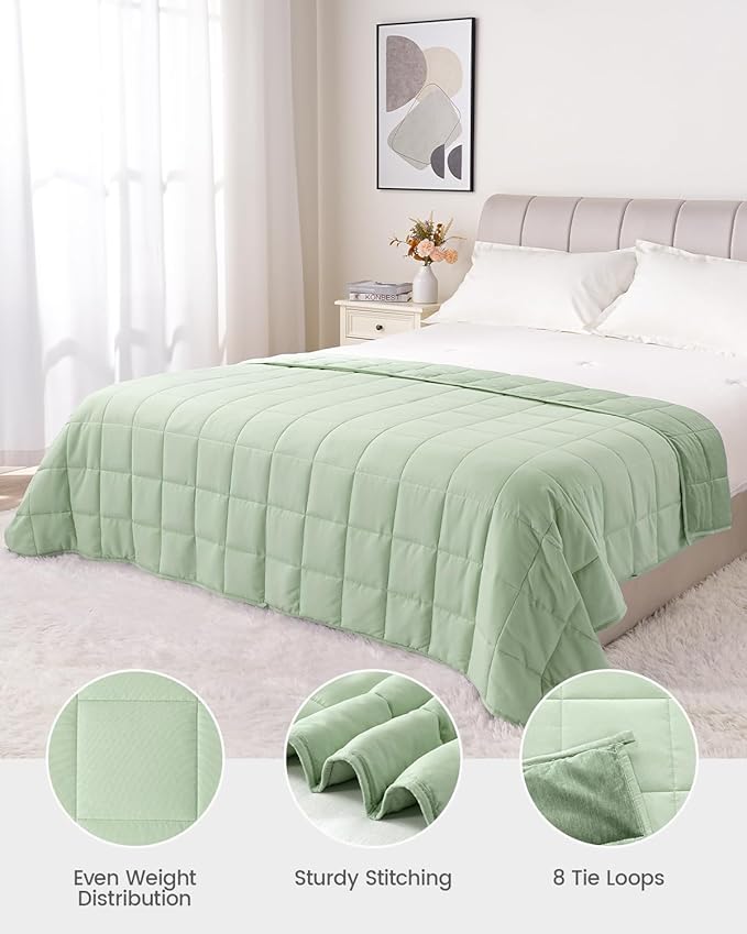 Weighted Blanket 48 x 72 inches 12lbs, Weighted Blankets Twin Size for Adults, Soft Breathable Microfiber Heavy Blanket with Ceramic Beads for Sleep Calm, Cooling Bed Blanket All Season, Olive Green