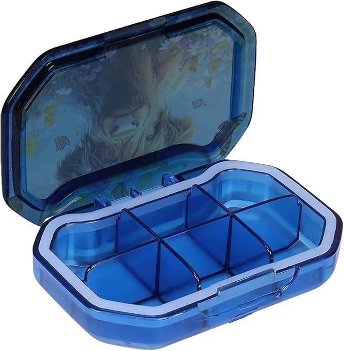 This Portable Cute Cow Among The Butterfly Flower Pattern 6 Compartment Pill Box Can Be Placed in A Pocket Or Wallet to Store Vitamins, Medicines Health Supplements Other Medications.