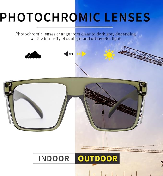 Photochromic Anti Bluelight UV400 Auto-Darkening Clear to Smoke Lens Transitional ANSI Z87.1 Safety SunglassesGlasses