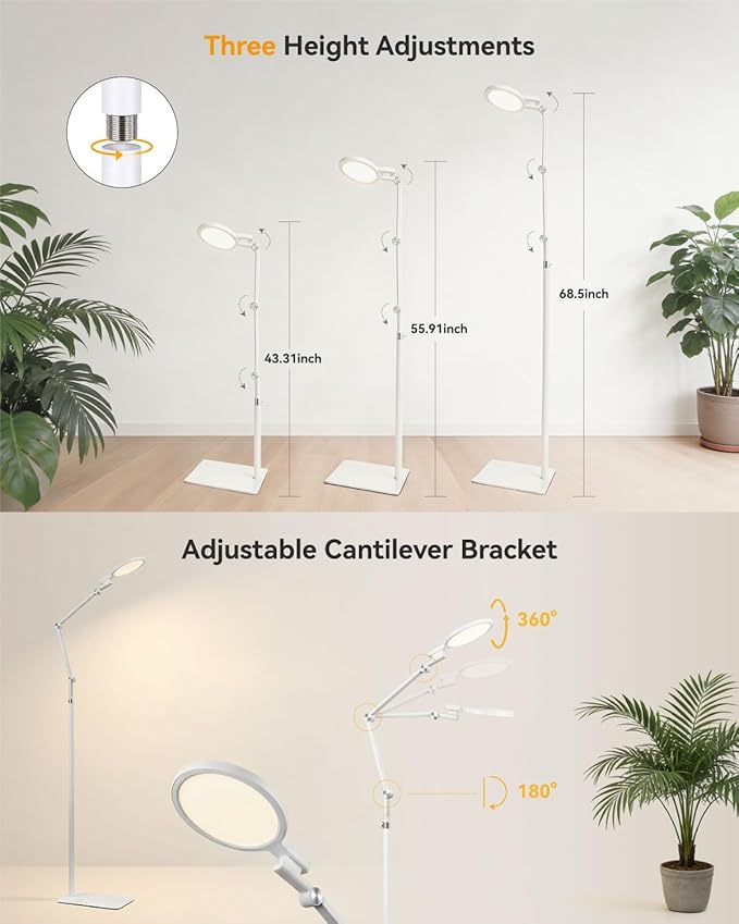 Light Therapy Lamp, 2-in-1 Sunlight & Red Light Therapy Lamp, UV-Free Sun Lamp,Adjustable Brightness & Color Temperature for Reading and Relaxation in Bedroom. (Classic White)