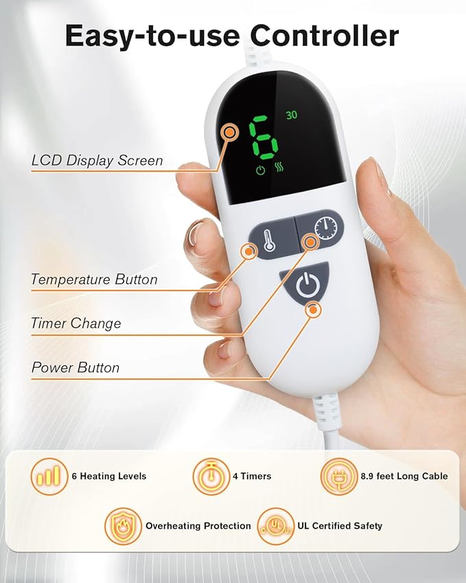 Heating Pad for Back Pain Relief, LANVA Birthday & Mothers Day Gifts for Women Men Mom Dad, Edge Weighted Electric Heat Pad for Neck and Shoulders, 6 Heat Settings, 4 Timer Options, 24"x37", Black