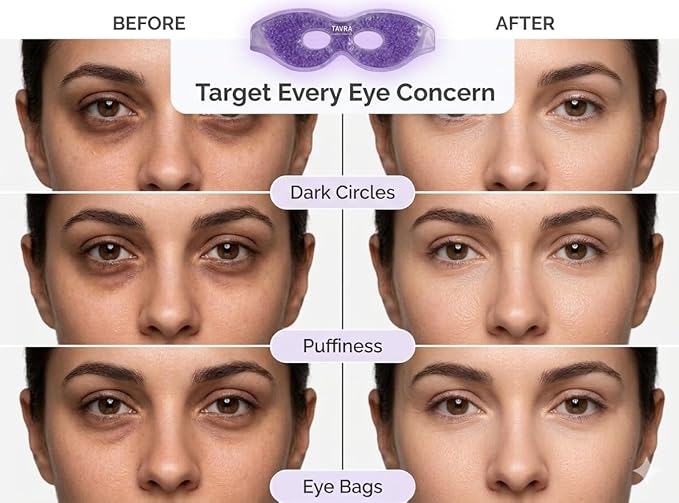 Gel Eye Mask – Hot & Cold Therapy Reusable Cooling Pad for Puffy Eyes, Migraines, Sinus Pressure & Dark Circles – Soothing Gel Bead Cold Pack (Purple)