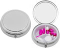 Set of 2 Circular Triple-Compartment Pocket Purse Pill Box & Organizer with Insert (Silver Flat Top - Engravable)