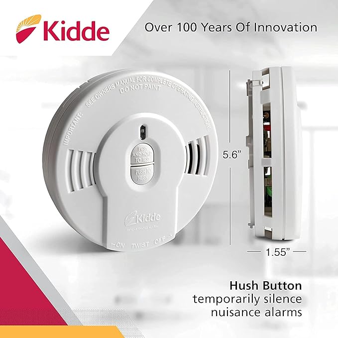 Kidde Smoke Detector, 10-Year Battery, LED Indicators, Replacement Alert, Test-Reset Button, 6 Pack, White