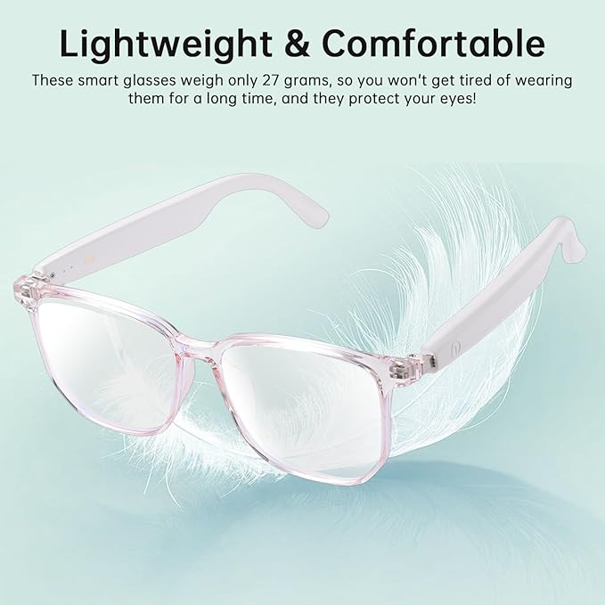 Smart Glasses for Women, Blue Light Filtering Lenses，Bluetooth 5.3, Audio & Mic, Intelligent Touch,Open-Ear Clear Sound Audio Glasses with Bluetooth, Ultralight Comfortable Design for Working.