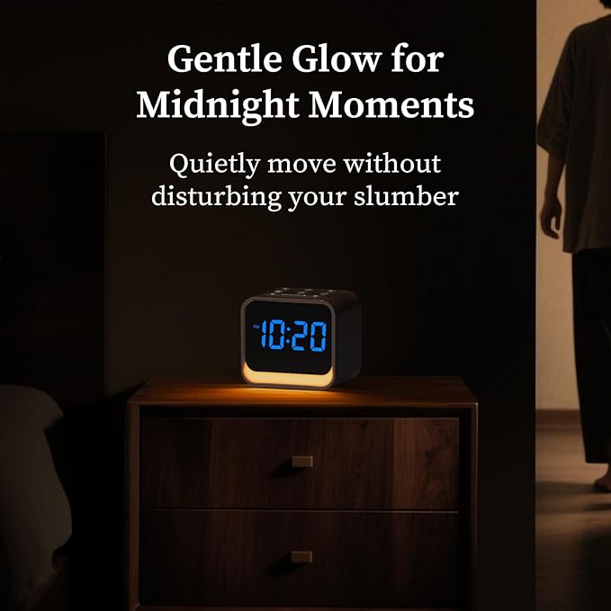 Housbay Wooden Sound Machine Alarm Clock for Bedrooms - Gentle Wake-Up with Birdsong, White Noise for Sleeping, Small Digital Clock for Phone-Free Routine - Walnut Wood