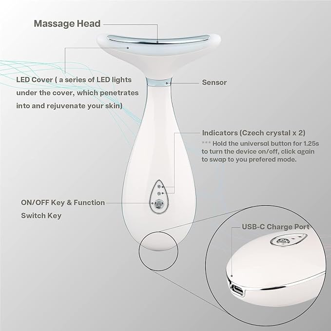 VRAIKO Lily Neck Face Massager, Face Sculpting Tool, Skin Rejuvenation Device with Thermal, Triple Action LED and Vibration, for Anti-Aging, Lifting and Tightening Sagging Skin (Pearl White)