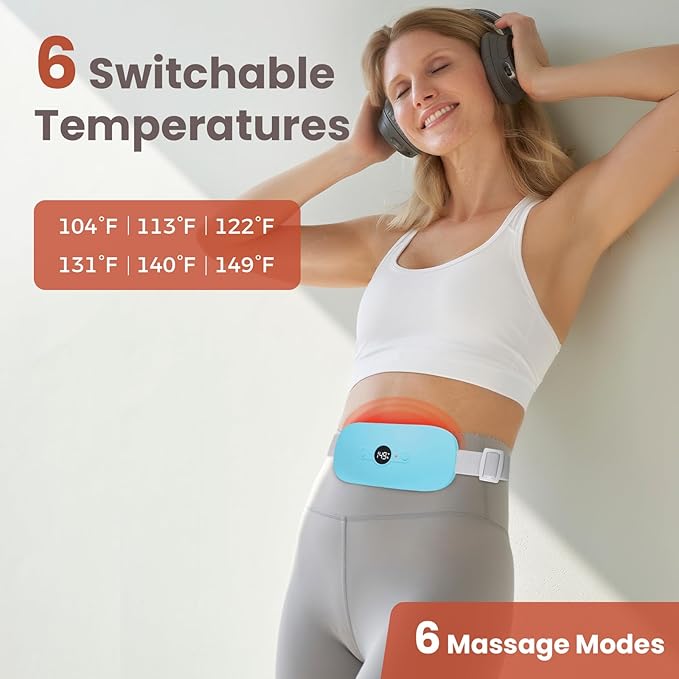 NOWWISH Heating Pad for Period Cramps Pain Relief, Portable Electric Cordless Menstrual Heating Pad Rechargeable with 6 Heat Levels and 6 Massage Modes, Christmas Gifts for Women Teen Girls, Blue