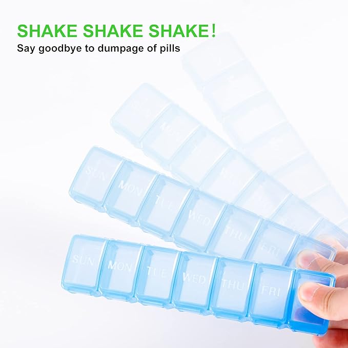 2 PCS Weekly (7-Day) Daily Pill Case, Medicine Planner, Vitamin Organizer, Supplement Container Box, Small Compartments, Convenient and Easy to Use, Travel Friendly, Color May Vary, BPA Free (Blue)