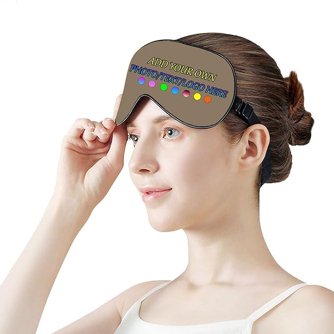 Personalized Eye Mask, Custom Eyeshade Blindfold Add Your Design Image Text Customized Eye Cover with Adjustable Strap for Sleeping Travel Work Naps Blocks Light, Khaki