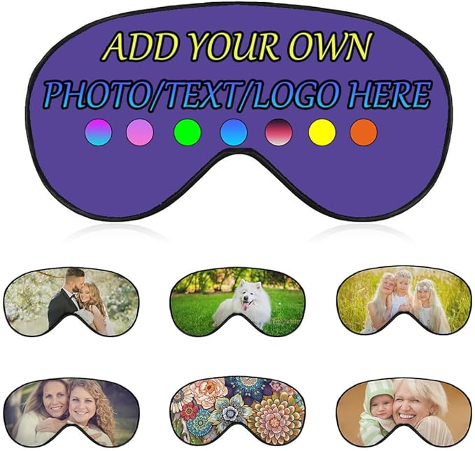 Personalized Eye Mask, Custom Eyeshade Blindfold Add Your Design Image Text Customized Eye Cover with Adjustable Strap for Sleeping Travel Work Naps Blocks Light, Lilac
