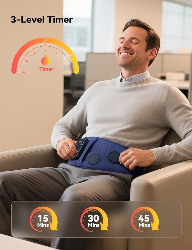 Cordless Heating Pad with Massager for Back Pain Relief, 47-60" Lower Back Massager Wearable Heating Pad for Cramps with 3 Heat & Timer, 4 Vibration, 5000mAh, Birthday Valentine's Gift for Men Women