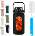 Glass Water Bottle with Straw and Handle Lid Half Gallon Motivational Glass Bottle with Silicone Sleeve and Time Marker Large Reusable Sports Water Jug for Gym Home Workout