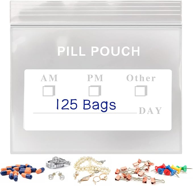 125 Packs Small Pill Bags, Sturdy 6 Mil Thick 3x2.75'' Plastic Bags Jewelry Bags Reclosable, Clear Zip Lock Bags, Resealable Poly Bags for Pill Travel, Beads,Small Craft Pieces, Packaging