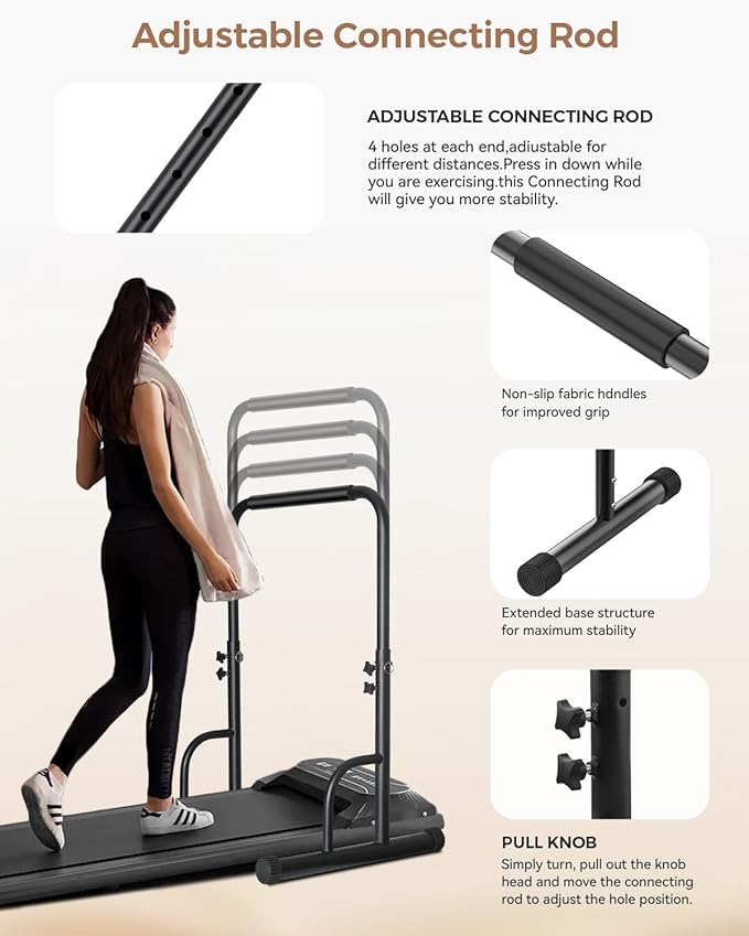 28 Inch Wide Handle Bar for Walking Pad Only with Non-Slip Rubber Feet Compatible Adjustable Handrail Height from 37.6 to 46 in Handle Bar for Walking Pad Comfortable Grip Support Attachment for Home