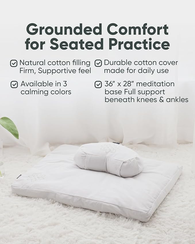 Mindful & Modern Zabuton Meditation Mat - Cotton Filled Yoga and Meditation Pad - Zabuton Meditation Cushion for Kneeling and Sitting Support - Large Rectangular Sitting Floor Pillow for Bench or Zafu