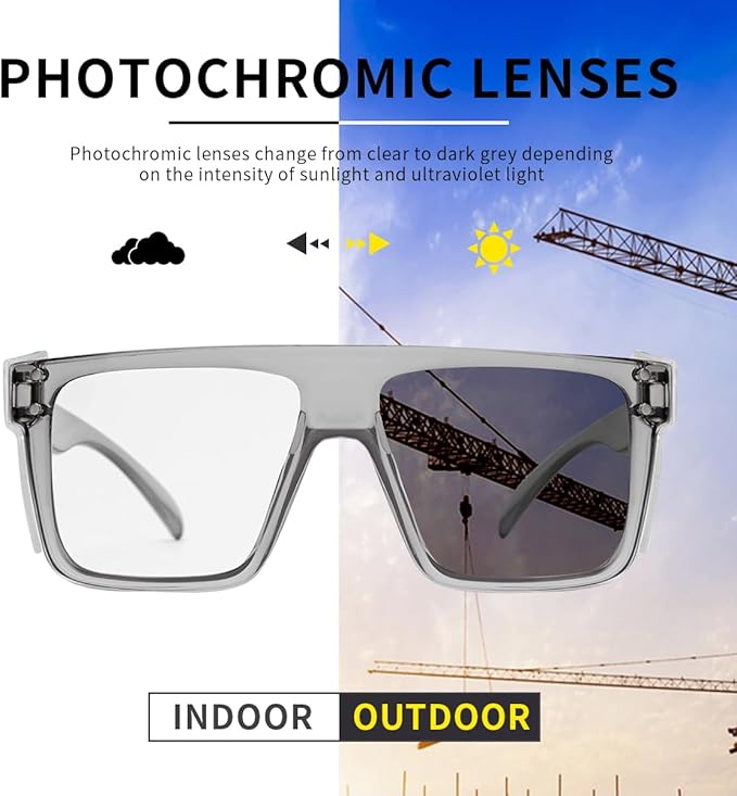 Photochromic Anti Bluelight UV400 Auto-Darkening Clear to Smoke Lens Transitional ANSI Z87.1 Safety SunglassesGlasses