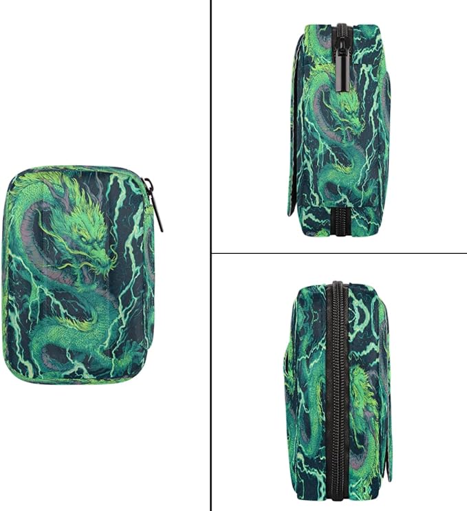 Abstract Green Dragon Pill Case Travel Pill Organizer Weekly 7 Day Portable with Zipper Medicine Box Pill Case for Vitamins, Birth Control,Fish Oils,Medication, Supplements