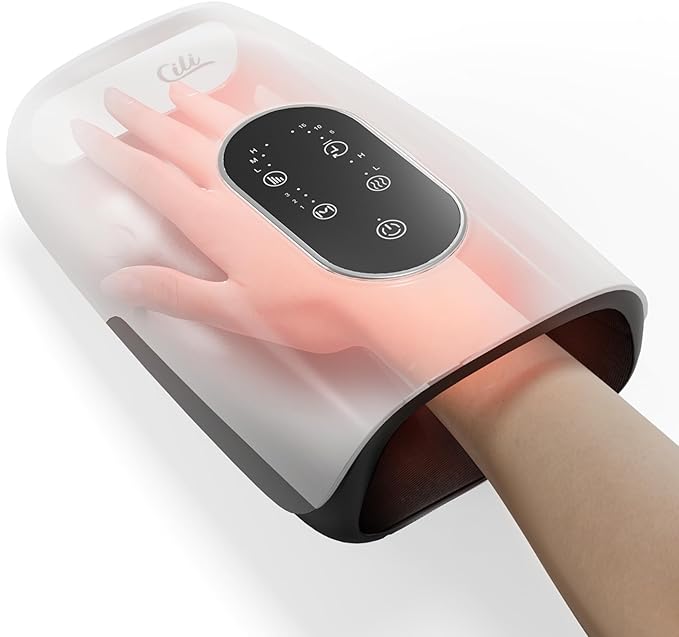 CILI FSA Eligible Larger Size Hand Massager with Heat and Compression, Finger, Palm, Wrist and Hand Massager for Arthritis and Carpal Tunnel Relief, USB-C Rechargeable, White