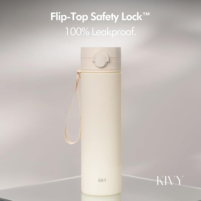 KIVY Slim Water Bottle 32oz with Leakproof Flip Lid [Lightweight & Shatterproof] Fits Backpack & Cupholder for Travel, Sports, School - Tall Gym Water Bottle with Measurements - Dishwasher Safe