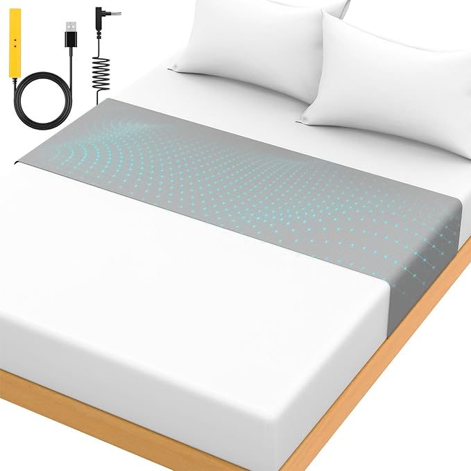 Grounding Mat for Bed 90% Organic Cotton+10% Pure Silver Fiber, Grounding Fitted Sheets for All Mattress Sizes, with Static grounding Cord and Test Pen (Gray，105.5 * 23.5 inch)