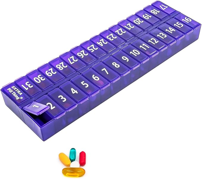 AM/PM 31 Day Once-a Day Monthly Pill Planner Organizers - Large Compartment Pill Boxes Store Medications for Entire Month Plus Compartment for Extra Pills (AM/PM Clear & Purple)