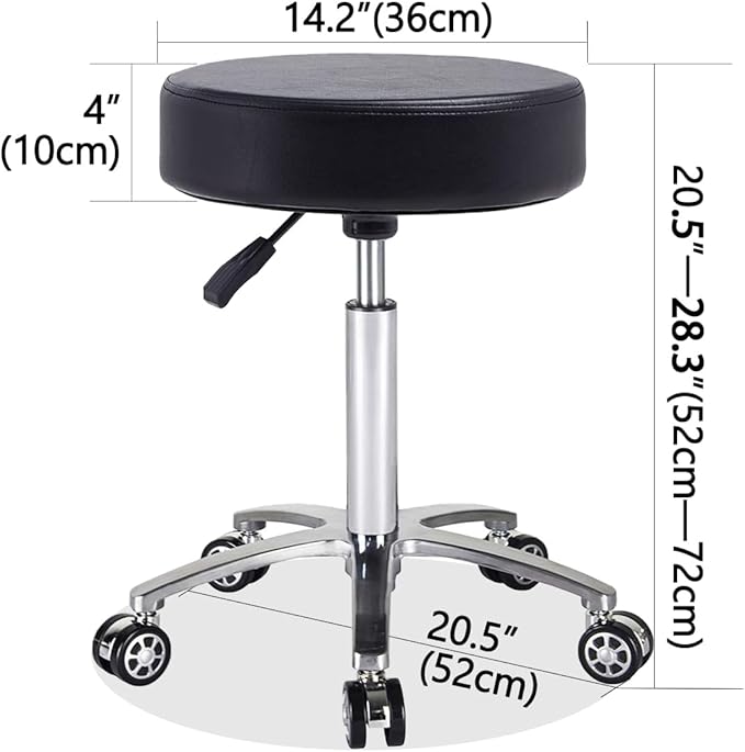 Antlu Rolling Stool Swivel Chair for Office Medical Salon Tattoo Kitchen Massage Work,Adjustable Height Hydraulic Stool with Wheels (Black)