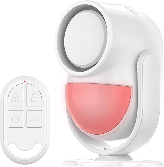 Luckydeer 125dB Loud Motion Sensor Alarm with 328ft Remote Control (40ft PIR Detector, 3*AA Batteries), Indoor Wireless Infrared Security Motion Detector with Siren for Home/Shed, White