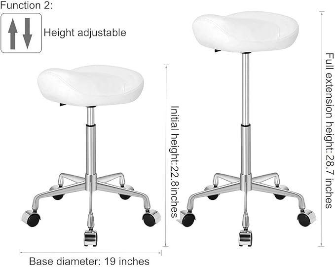 Kaleurrier Ergonomic Rolling Swivel Saddle Stool with Wheels,Hydraulic Pneumatic Lifting Height Adjustable Lightweight Chair for Clinic Hair Salon Massage Lab Kitchen Home Office (White, Without Back)