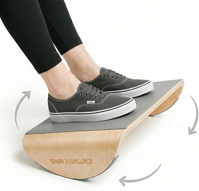 Wood Foot Rest Under Desk, Ergonomic Rocking Footrest with Whole Piece Curved Solid Wood Base,Balance Board Active Sitting Desk Footrest for Office & Home, No Assembly