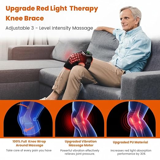 Red Light Therapy Knee Brace with Heated & Vibration Massager - 660nm/850nm Near Infrared Light Therapy Device for Women Men, 5000mAh Rechargeable, Adjustable for Knee/Elbow/Shoulder