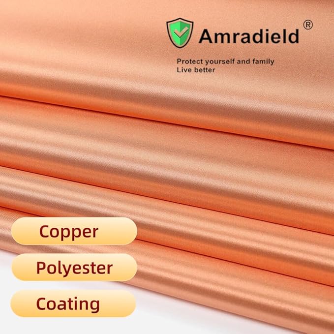 Copper Fabric Blocking RFID/RF-Reduce EMF/EMI Protection Conductive Fabric for Smart Meters Prevent from Radiation/Singal/WiFi Golden Color 197"x43" inch with Free 40" L Conductive Adhesive Tape