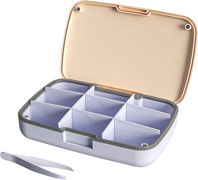 9-Compartment Magnetic Pill Organizer - Daily Pill Case with Adjustable Compartments, Waterproof Silicone Seal for Travel, Home & Office Use (Blue)