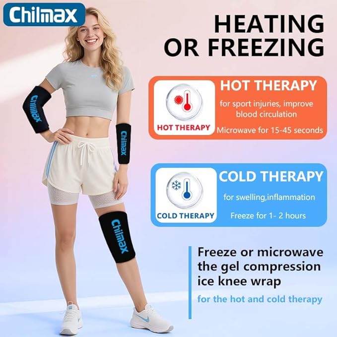 Elbow Ice Pack Wrap Compression Sleeve Pain Relief, Tennis Elbow & Golfers Arm Cold Hot Packs Brace,Reusable Gel Ice Sleeve for Knee Calf Ankle Thigh Injurie,Fits Left/Right (M)