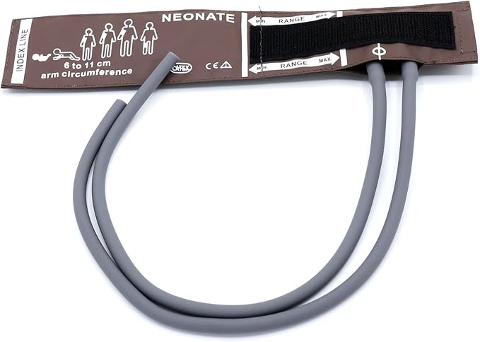 Blood Pressure Cuff with Dual Tubes for Neonate 6-11 cm, Reusable PU Brown Replacement Neonatal Blood Pressure Cuff, No BP Connector