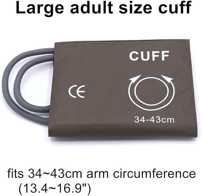Blood Pressure Cuff with Dual Tubes for Large Adult 34-43 cm, Reusable PU Brown Replacement Blood Pressure Cuff, No BP Connector