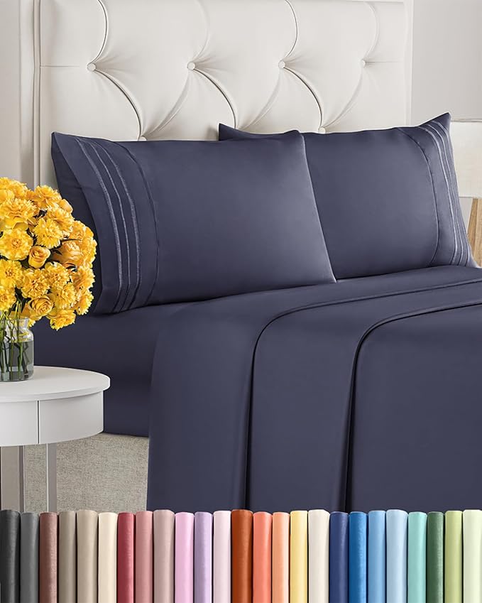 Queen Size 4 Piece Sheet Set - Extra Soft, Breathable And Cooling Sheets - Hotel Luxury Bed Sheets for Women & Men - Deep Pockets, Easy-Fit & Wrinkle-Free Sheets - Deep Slate Blue Oeko-Tex Bed Sheets