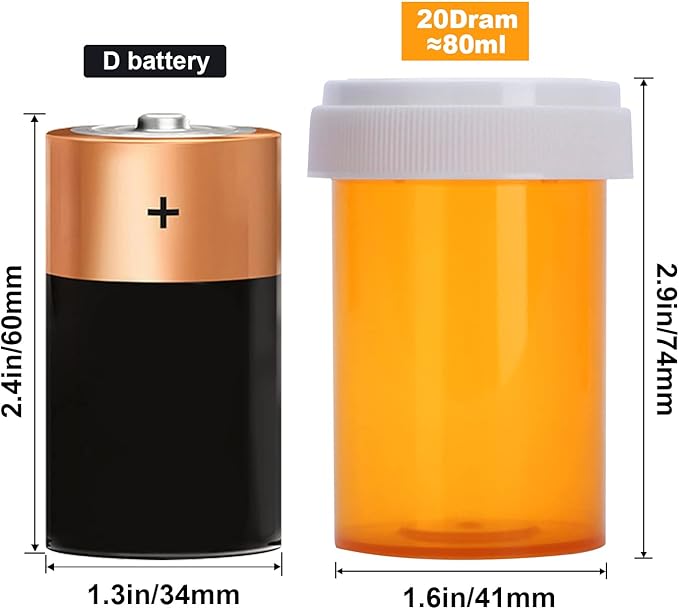 Plastic Empty Pill Bottles with Double Sided Use (Child Resistant & Easy Open) Caps - Medicine Container Pill Cases Dispenser Organizers (20 Dram, 12pcs)