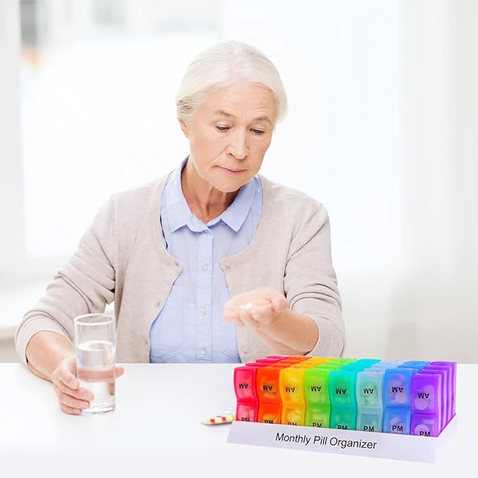 GREENCYCLE Monthly Pill Organizer 2 Times a Day, 30 Days Pill Box AM PM, 4 Week Pill Cases, One Month Pill Medicine Container Small Separate Compartments to Hold Vitamins, Fish Oil, Supplements
