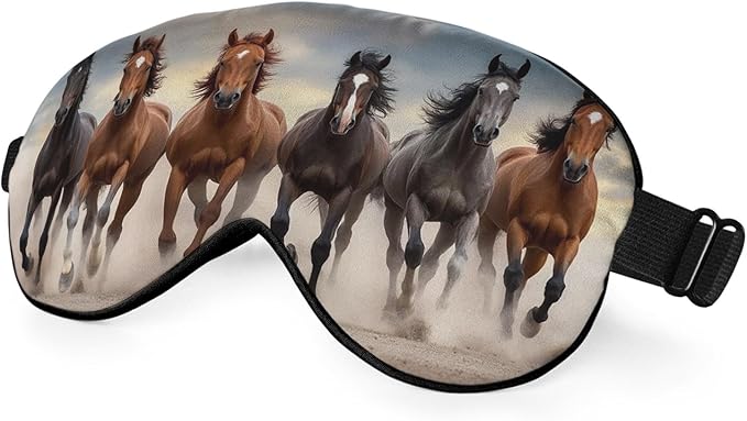 Running Horses Eye Mask Sleeping Mask Landscape Desert Dust Sunset Sky Animal Sleep Masks Silky Soft Eye Cover for Women Men Shading Blindfold for Air Travel Sleeping
