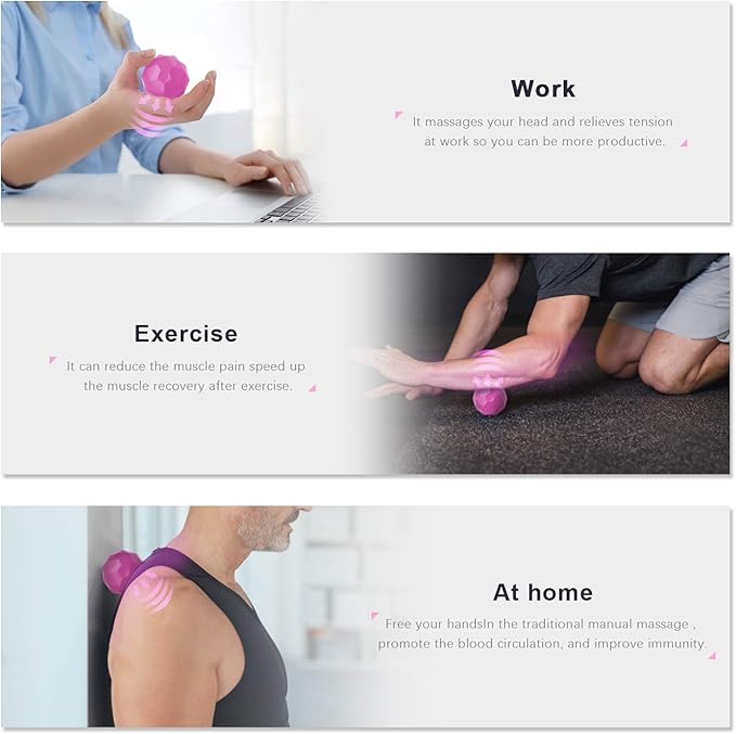 MEXITOP Electric Vibrating Massage Ball, 2-Speed Fitness Yoga Pilates Physical Therapy Massage Roller to Fight Sore Muscles,Washable Negative Ion Vibration Massages Ball for Muscle Recovery(Red)