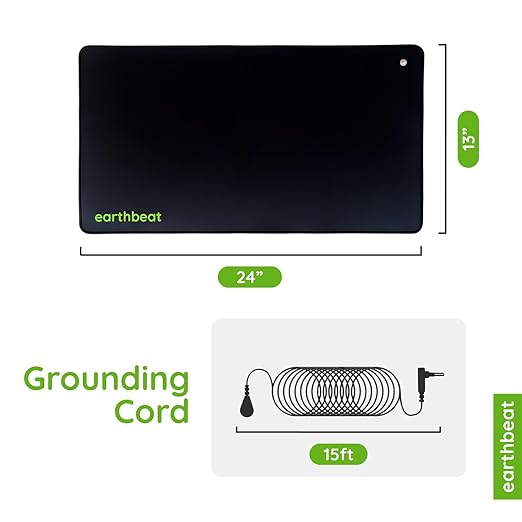 earthbeat Classic Grounding Mat. Grounding Tester Kit Included. Natural Therapy for Sleep Quality, Anti-Inflammation and Wellness. Conductive Vegan Leather. 13"×24"